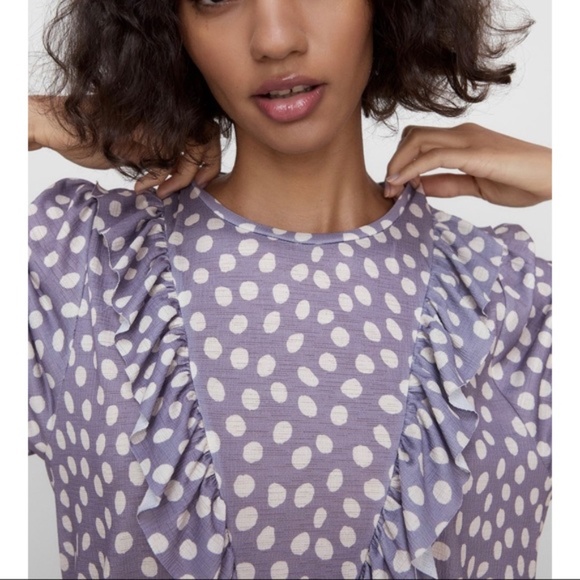 Zara Ruffle Front Dress Polka Dot Sz S in Lavender NWT Fairy Cottagecore Dolly - Picture 9 of 11